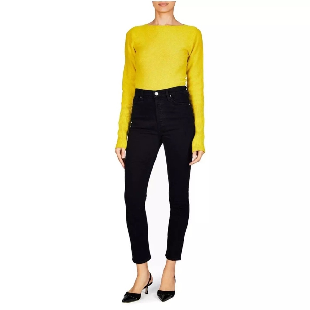 GOLDSIGN The High Rise Black Slatert Button Fly Ankle Leg Jean 25